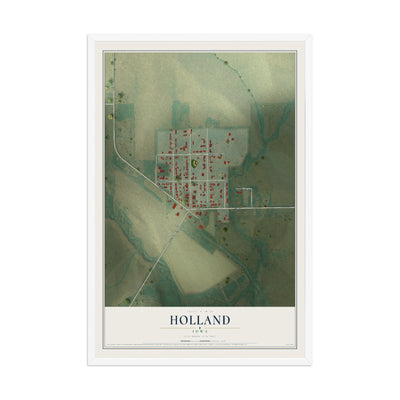 Map of Holland, Iowa, 12 x 18 inch print in a white wood frame