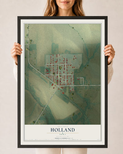 Map of Holland, Iowa, 24 x 36 inch print in a black wood frame