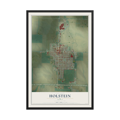 Map of Holstein, Iowa, 12 x 18 inch print in a black wood frame