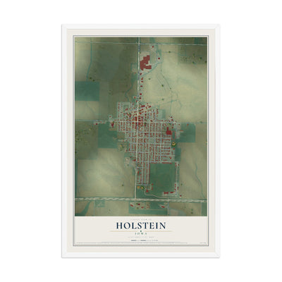 Map of Holstein, Iowa, 12 x 18 inch print in a white wood frame