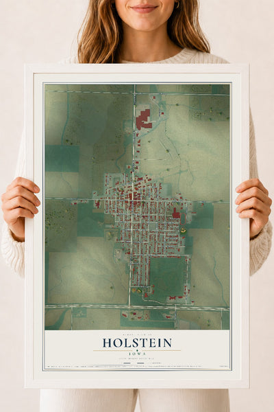 Map of Holstein, Iowa, 18 x 24 inch print in a white wood frame