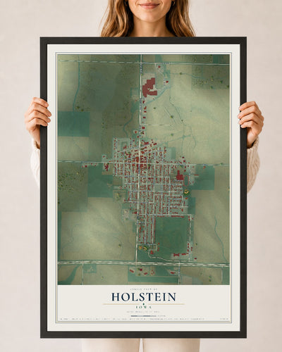 Map of Holstein, Iowa, 24 x 36 inch print in a black wood frame