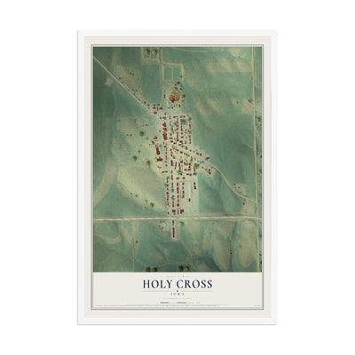 Map of Holy Cross, Iowa, 12 x 18 inch print in a white wood frame