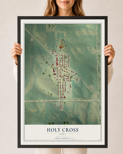 Map of Holy Cross, Iowa, 24 x 36 inch print in a black wood frame