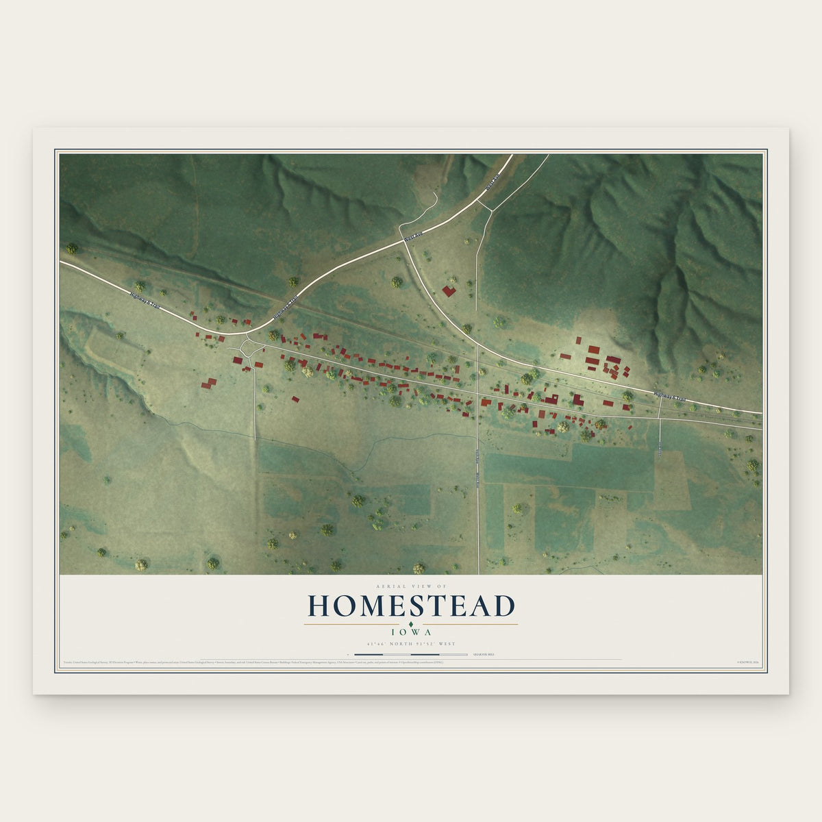 Homestead, Iowa map print, the full design