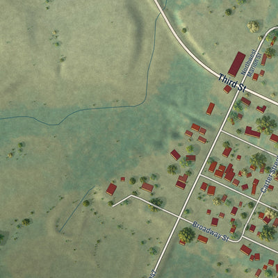 Second close-up of the map of Hopkinton, Iowa print showing more streets and buildings