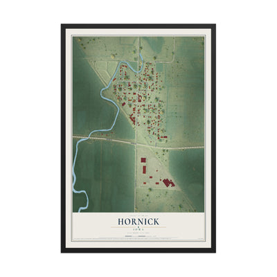 Map of Hornick, Iowa, 12 x 18 inch print in a black wood frame