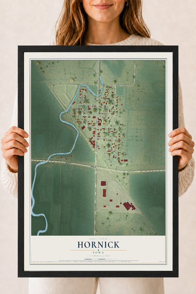 Map of Hornick, Iowa, 18 x 24 inch print in a black wood frame