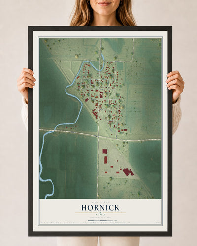 Map of Hornick, Iowa, 24 x 36 inch print in a black wood frame