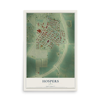 Map of Hospers, Iowa, 12 x 18 inch unframed archival matte print
