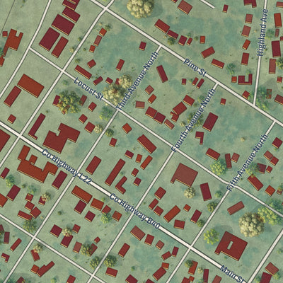 Close-up of the map of Hospers, Iowa print showing street and building detail