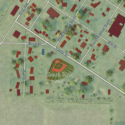 Second close-up of the map of Hospers, Iowa print showing more streets and buildings