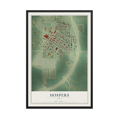 Map of Hospers, Iowa, 12 x 18 inch print in a black wood frame