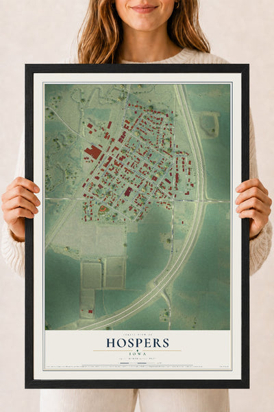Map of Hospers, Iowa, 18 x 24 inch print in a black wood frame