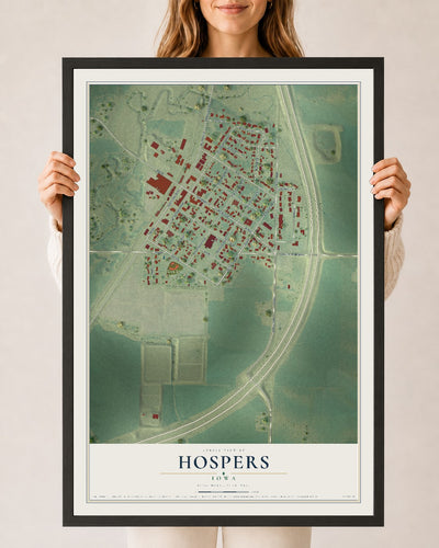 Map of Hospers, Iowa, 24 x 36 inch print in a black wood frame