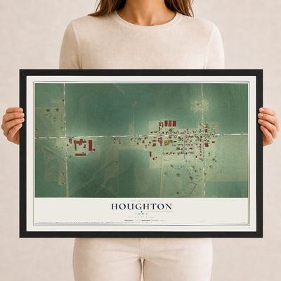 Map of Houghton, Iowa, 12 x 18 inch print in a black wood frame