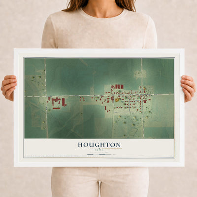 Map of Houghton, Iowa, 12 x 18 inch print in a white wood frame