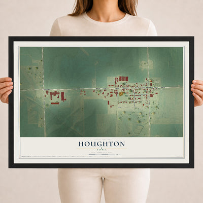 Map of Houghton, Iowa, 18 x 24 inch print in a black wood frame