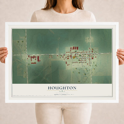 Map of Houghton, Iowa, 18 x 24 inch print in a white wood frame