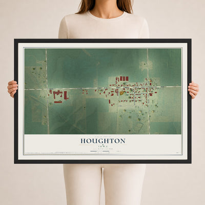 Map of Houghton, Iowa, 24 x 36 inch print in a black wood frame
