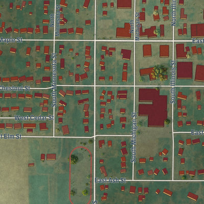 Close-up of the map of Hubbard, Iowa print showing street and building detail