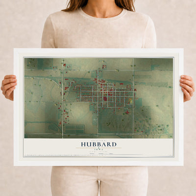 Map of Hubbard, Iowa, 12 x 18 inch print in a white wood frame