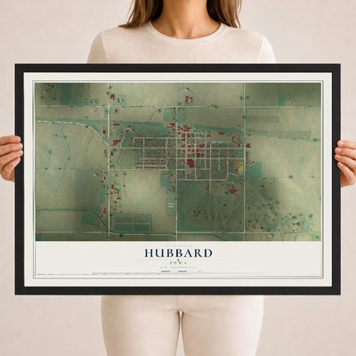 Map of Hubbard, Iowa, 18 x 24 inch print in a black wood frame
