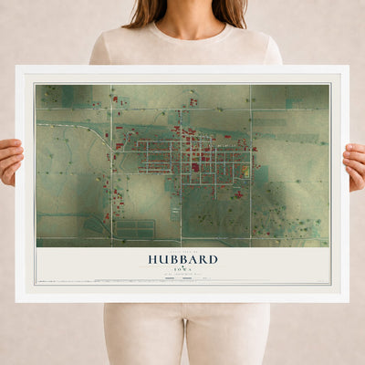 Map of Hubbard, Iowa, 18 x 24 inch print in a white wood frame