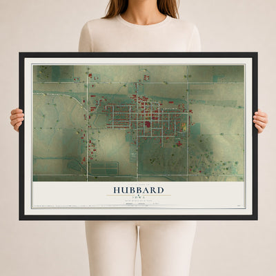 Map of Hubbard, Iowa, 24 x 36 inch print in a black wood frame