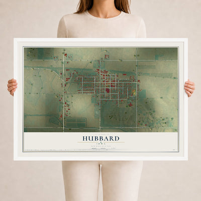 Map of Hubbard, Iowa, 24 x 36 inch print in a white wood frame