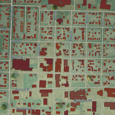 Close-up of the map of Hull, Iowa print showing street and building detail