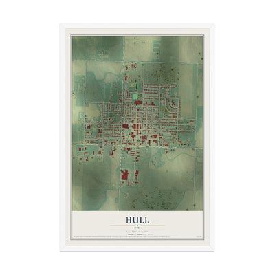 Map of Hull, Iowa, 12 x 18 inch print in a white wood frame