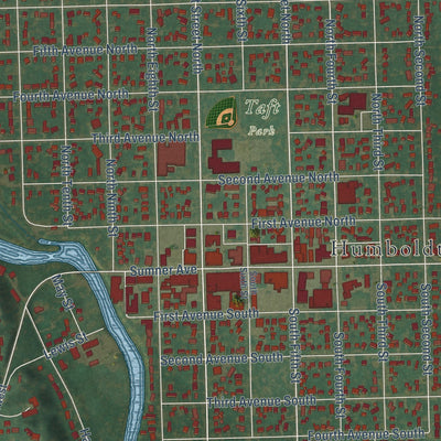 Close-up of the map of Humboldt, Iowa print showing street and building detail