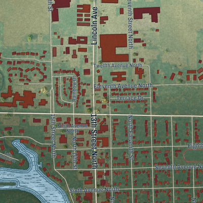 Second close-up of the map of Humboldt, Iowa print showing more streets and buildings