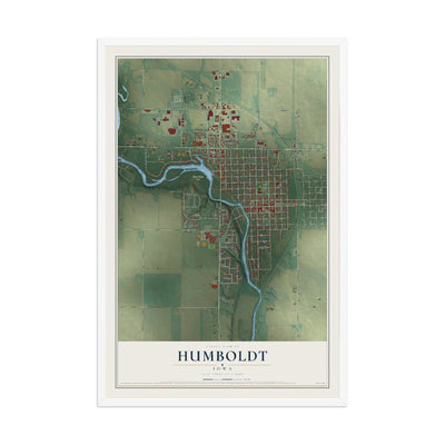 Map of Humboldt, Iowa, 12 x 18 inch print in a white wood frame