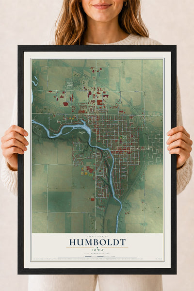 Map of Humboldt, Iowa, 18 x 24 inch print in a black wood frame