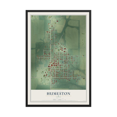 Map of Humeston, Iowa, 12 x 18 inch print in a black wood frame
