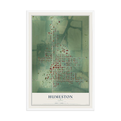 Map of Humeston, Iowa, 12 x 18 inch print in a white wood frame