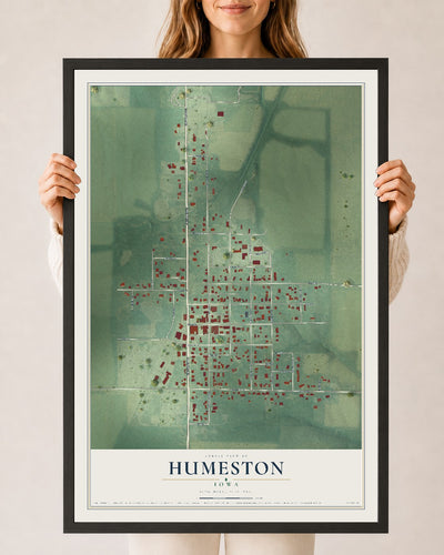 Map of Humeston, Iowa, 24 x 36 inch print in a black wood frame