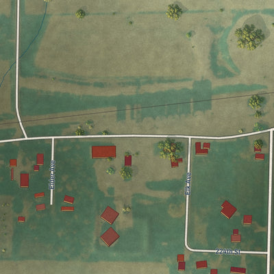Close-up of the map of Hutchins, Iowa print showing street and building detail