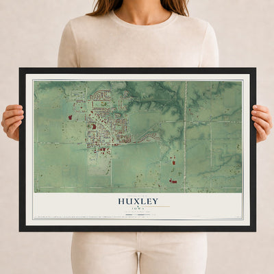 Map of Huxley, Iowa, 12 x 18 inch print in a black wood frame