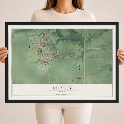 Map of Huxley, Iowa, 18 x 24 inch print in a black wood frame