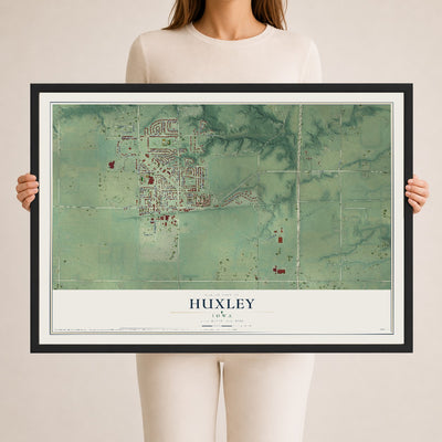 Map of Huxley, Iowa, 24 x 36 inch print in a black wood frame