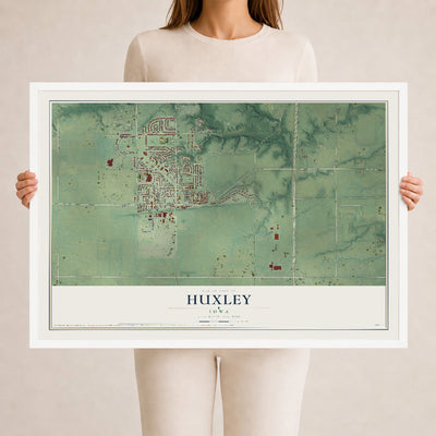 Map of Huxley, Iowa, 24 x 36 inch print in a white wood frame