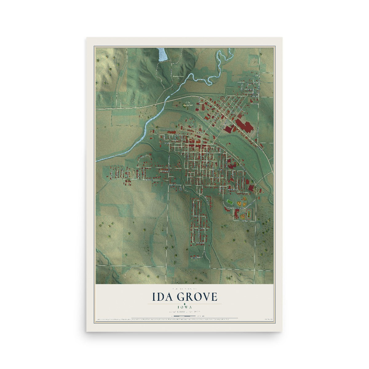Map of Ida Grove, Iowa, 12 x 18 inch unframed archival matte print