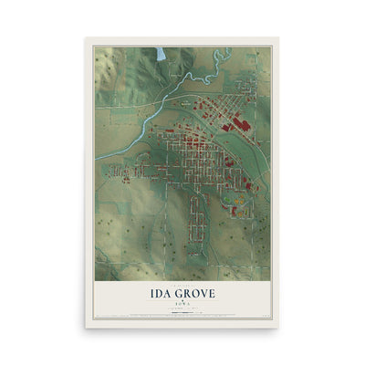 Map of Ida Grove, Iowa, 12 x 18 inch unframed archival matte print