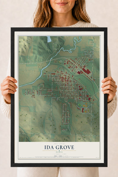 Map of Ida Grove, Iowa, 18 x 24 inch print in a black wood frame