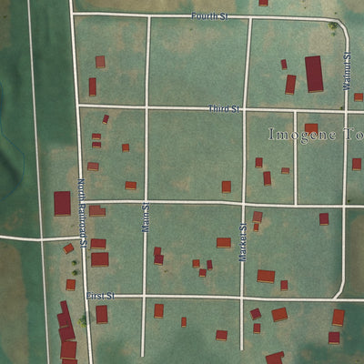 Close-up of the map of Imogene, Iowa print showing street and building detail