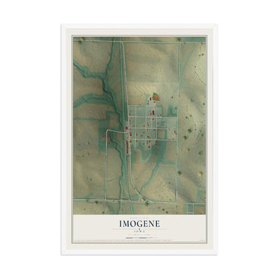 Map of Imogene, Iowa, 12 x 18 inch print in a white wood frame