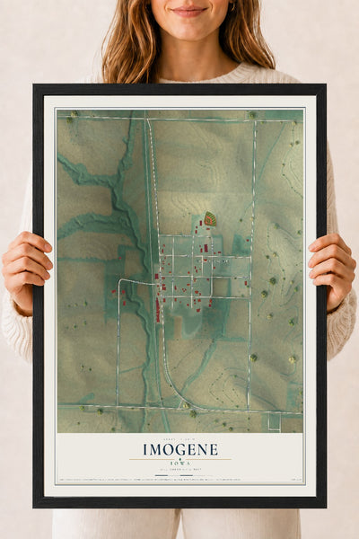 Map of Imogene, Iowa, 18 x 24 inch print in a black wood frame